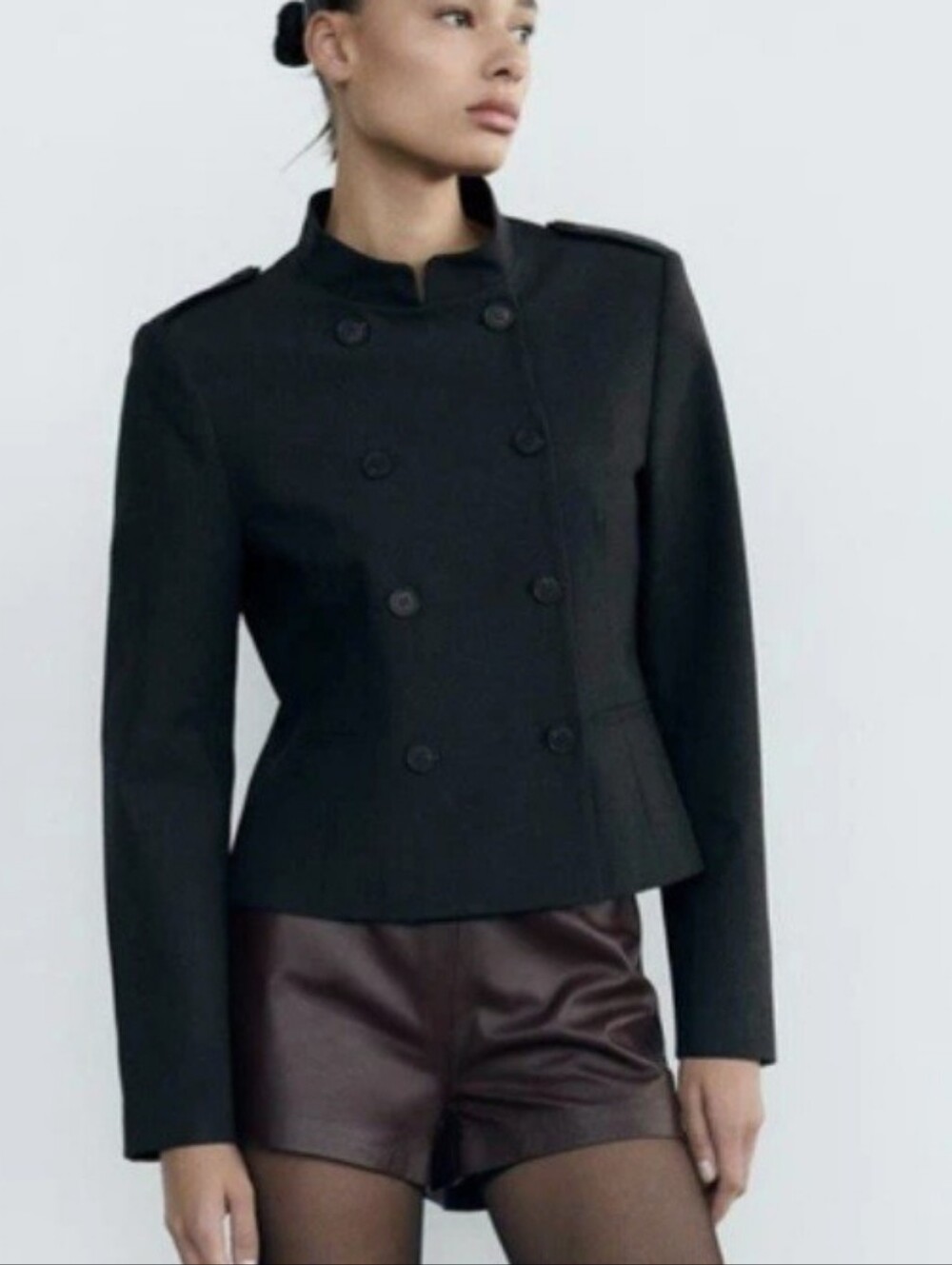 Zara Grey Double-Breasted Military Jacket M